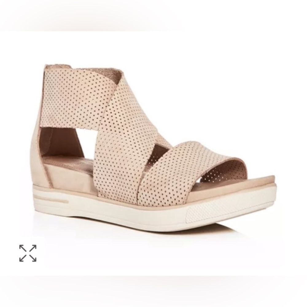 Eileen Fisher Perforated Nubuck Leather‎ Crisscross Platform Sandals 6.5 Blush